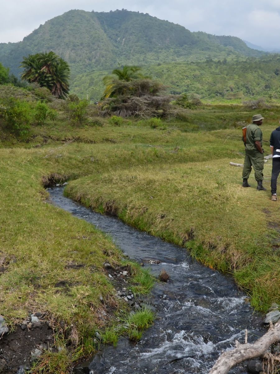 Kleine Reisegruppe mit Scout im Nationalpark von Arusha