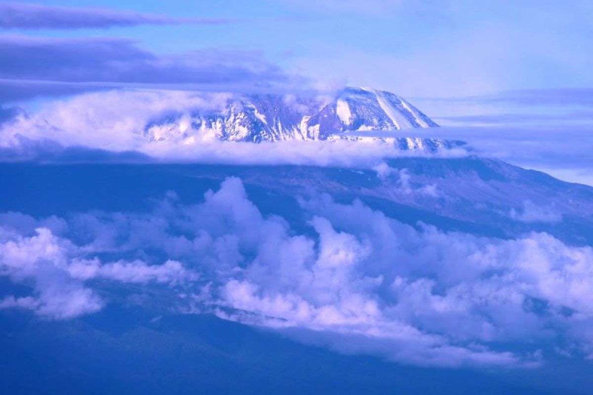 Der Kilimandscharo von Wolken umhüllt